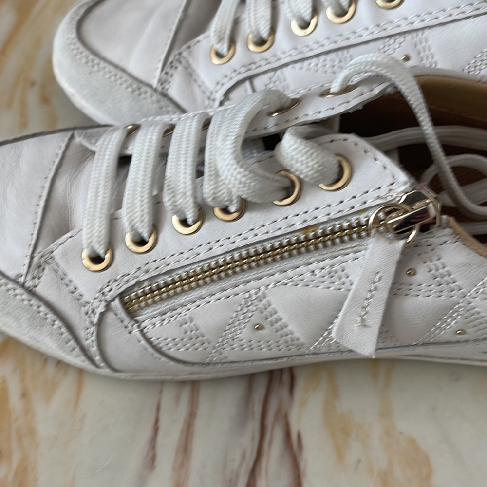 Geox White Leather Sneakers with Gold Accents - Picture 4 of 6